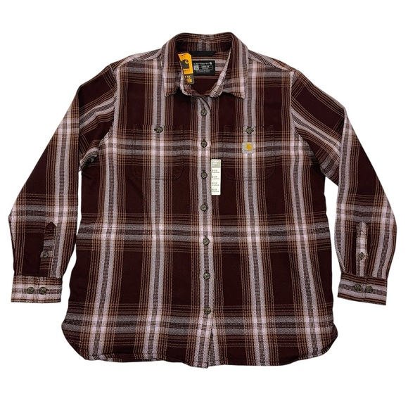 Carhartt Women’s Flannel Cotton Twill Shacket Relaxed Fit Button Up Long Sleeve - Picture 3 of 16